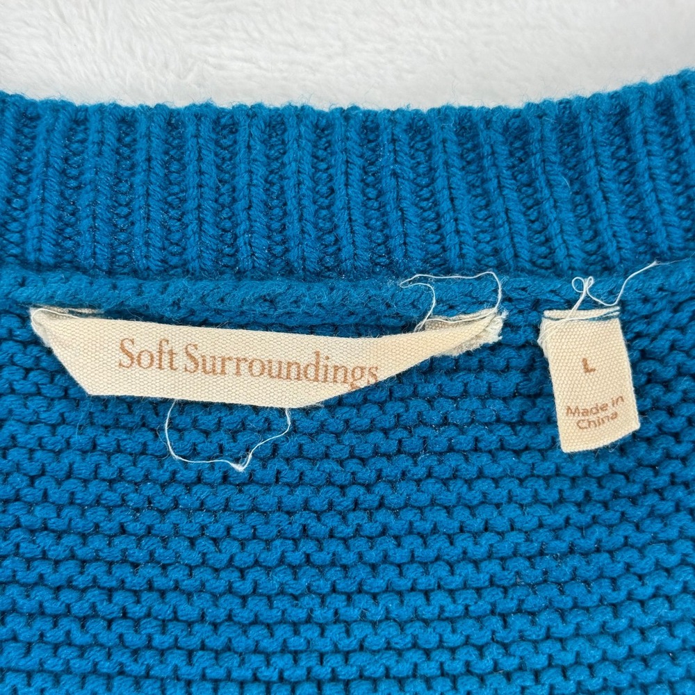 Soft Surroundings Teal Cotton Blend Textured Knit Tunic Sweater L 2BU14 - Picture 4 of 7